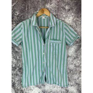J. Crew Shirt PJ Women's XS Collared Blue Green Striped Sleep Top Preppy Beachy